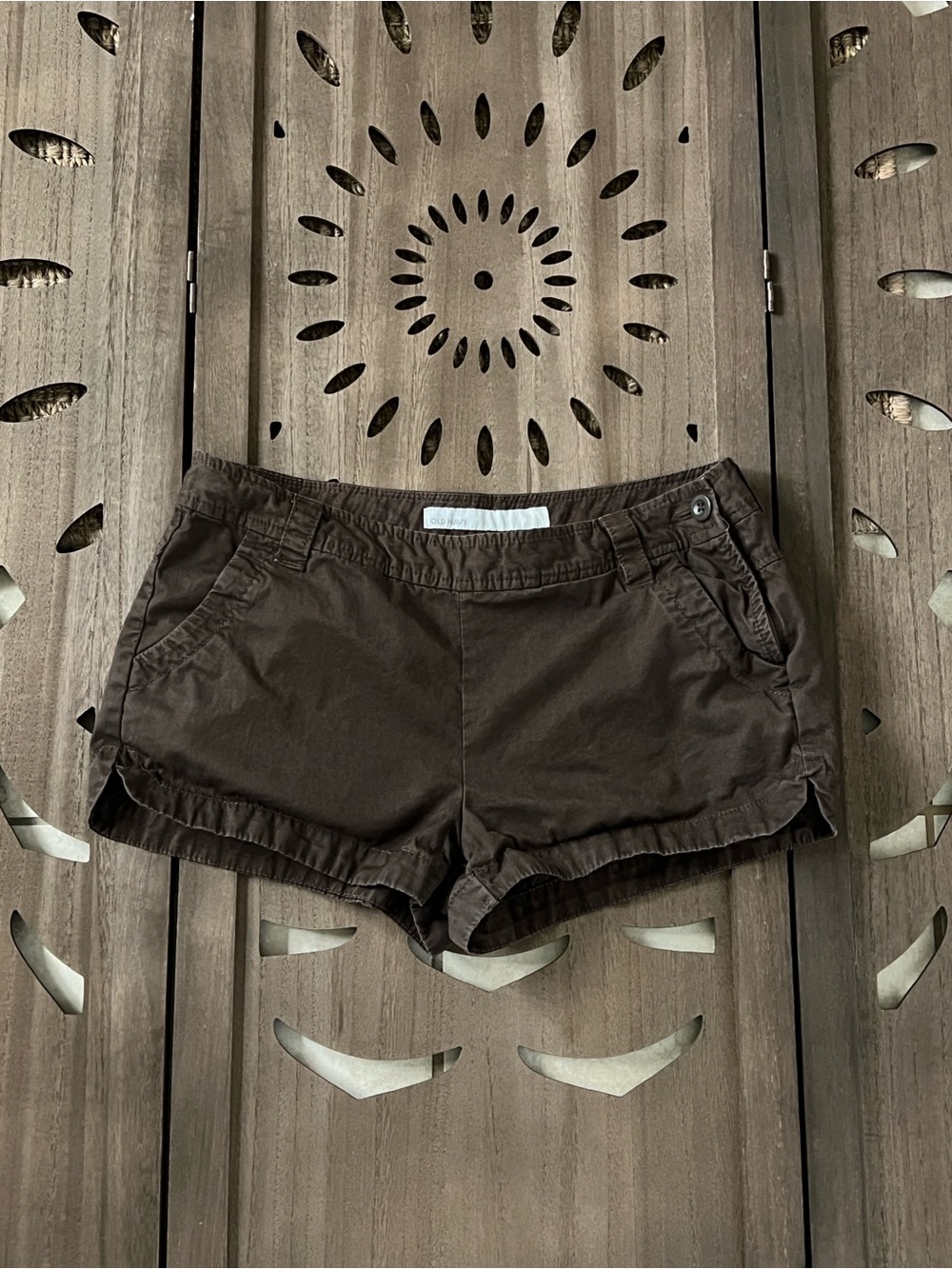 Old Navy Dark Brown mid rise cotton shorts with side zipper and button closure